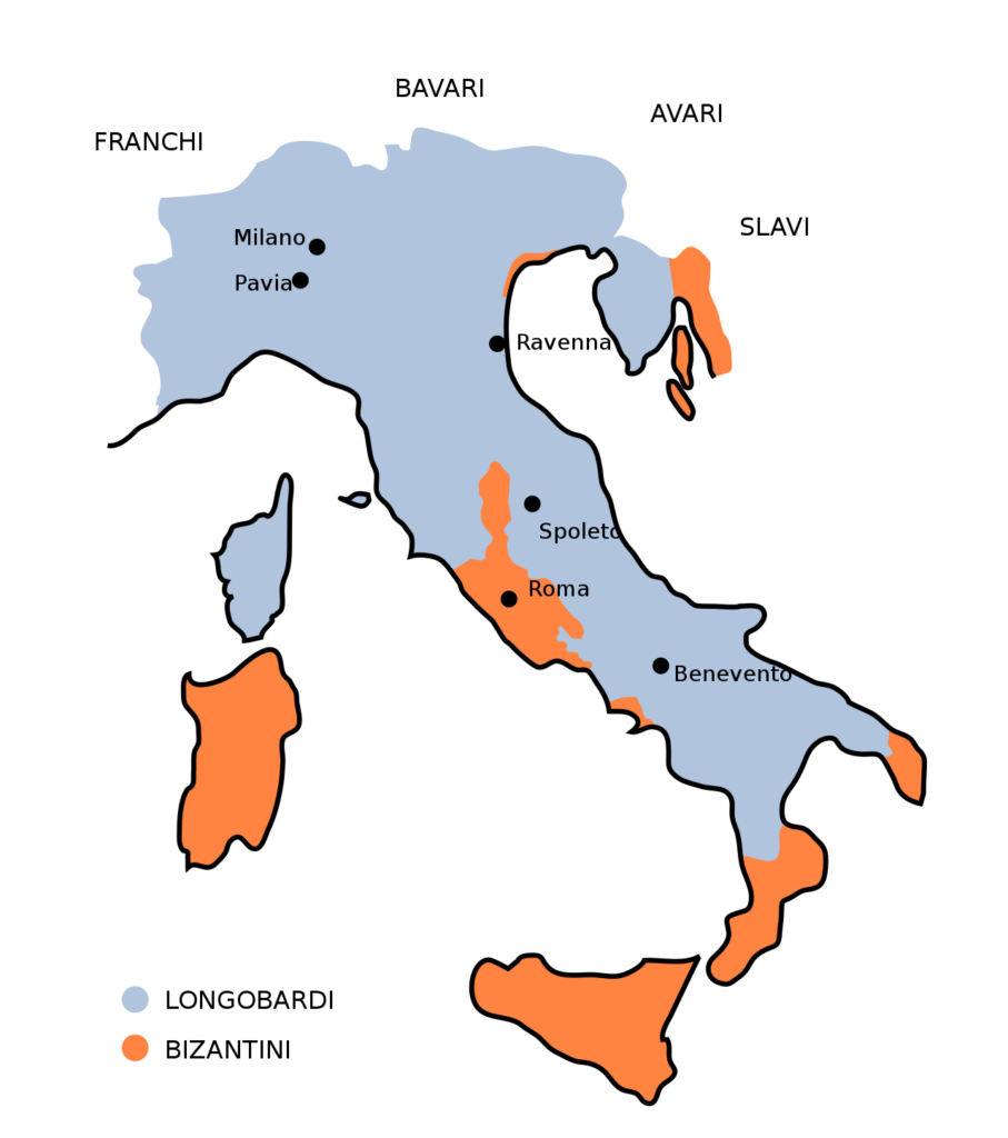 Il Regno longobardo alla sua massima espansione, dopo le conquiste di Astolfo (749-756)